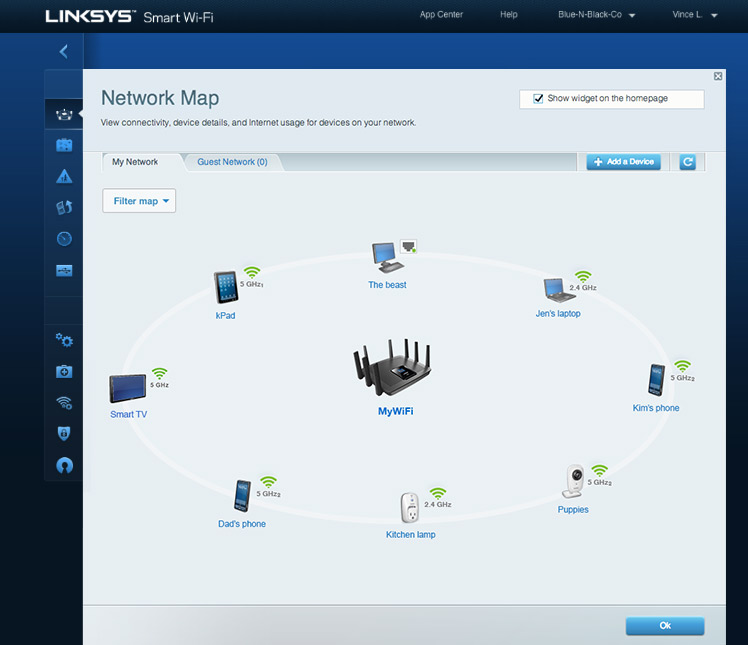 EA9500 LinksysSmartWifi.com Network Map