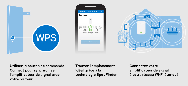 Installation facile à partir d'un smartphone, tablette ou ordinateur portable. Configuration facile pour un emplacement optimal