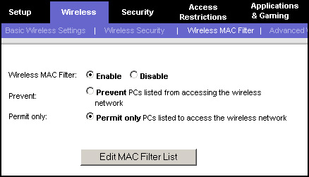 Filtro de direcciones mac inalambrica