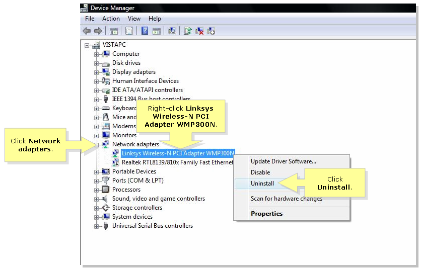 Uninstall Network Card Vista