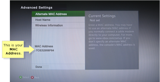 mac addresses for xbox 360
