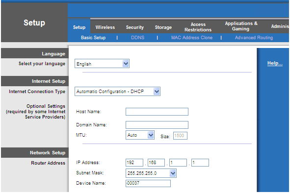 linksys router setup page