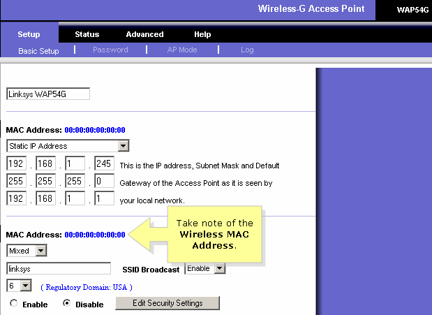 linksys wrt54g access point configuration